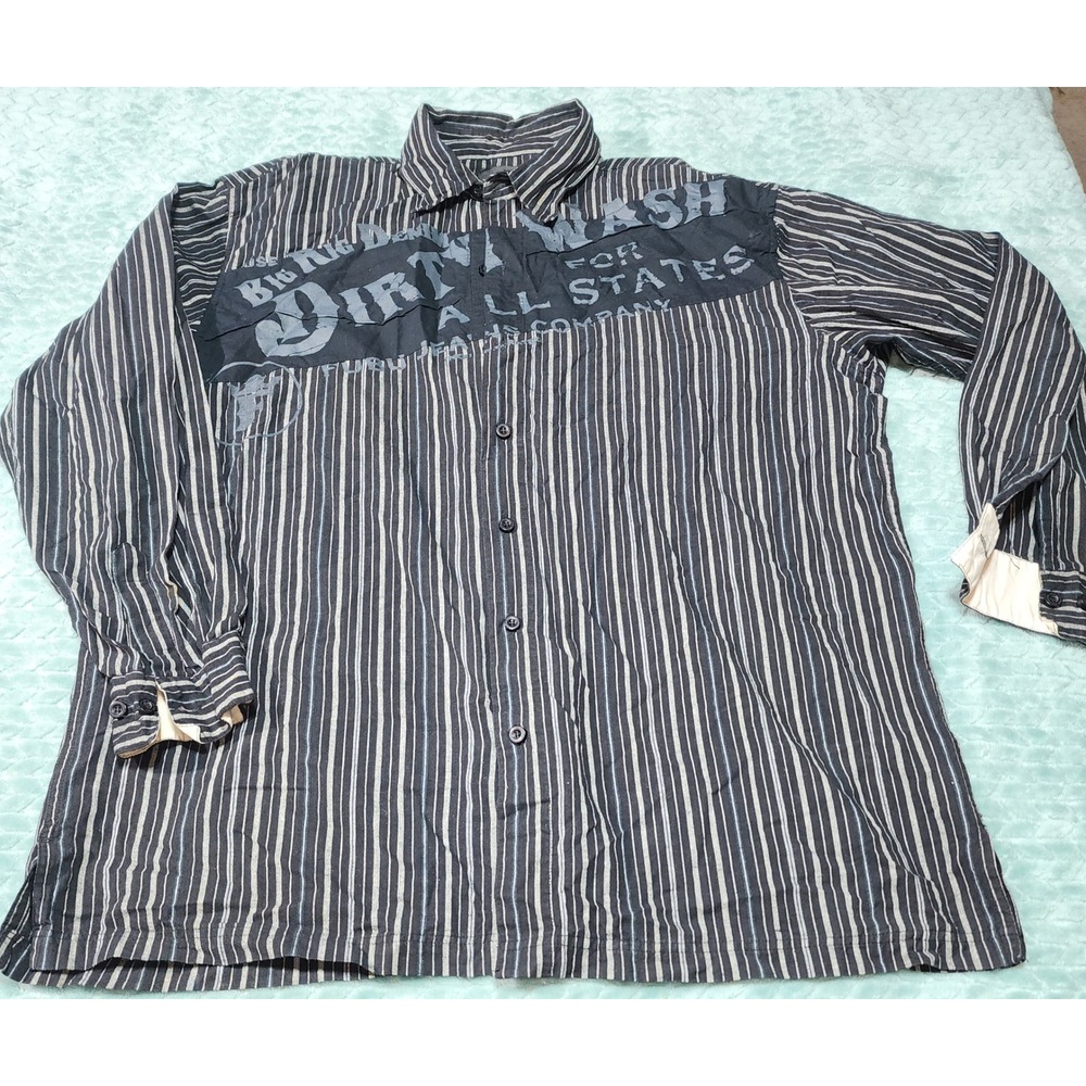 FUBU The Collection Mens XXL Black White Striped Big Rig Dirty Graphic Shirt